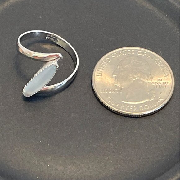Modernist Marquise Chalcedony Cabochon Bezel Boho Sterling Silver Ring Size 7 - Picture 6 of 11